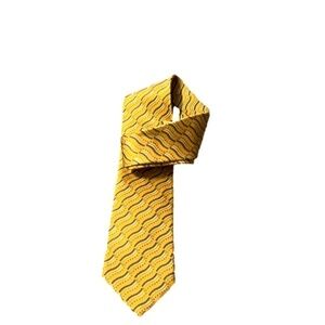 FABERGE Necktie Blue wave Gold Yellow 100%‎ Silk Tie Made USA